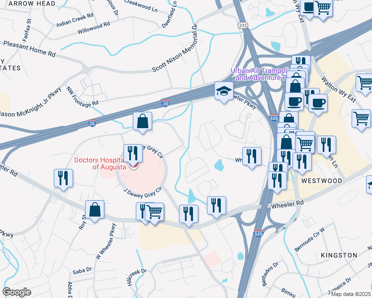 map of restaurants, bars, coffee shops, grocery stores, and more near in Augusta
