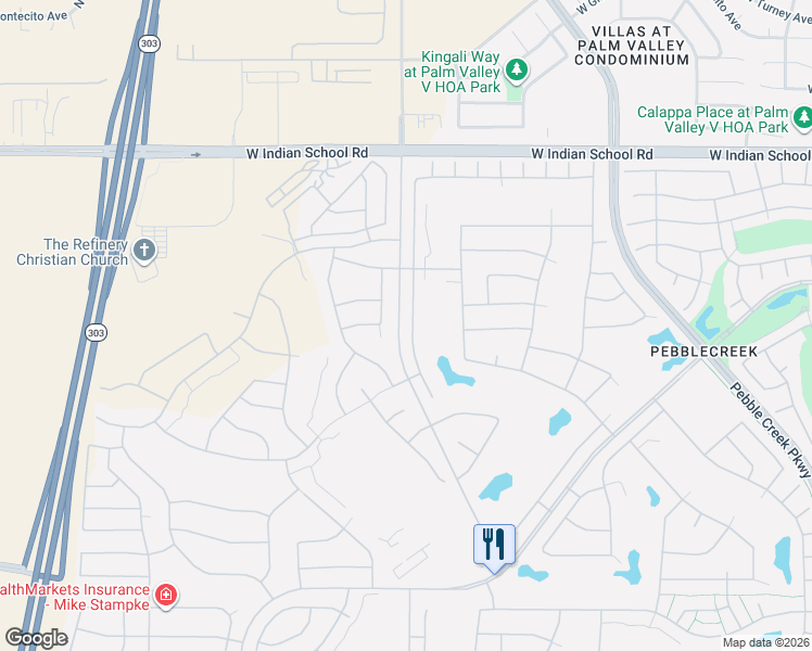 map of restaurants, bars, coffee shops, grocery stores, and more near 16323 West Mulberry Drive in Goodyear