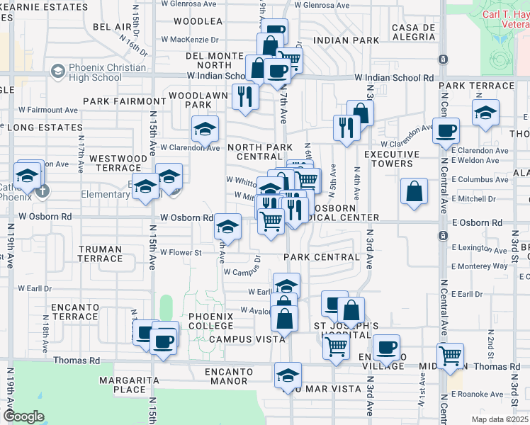 map of restaurants, bars, coffee shops, grocery stores, and more near 3350 North 7th Avenue in Phoenix