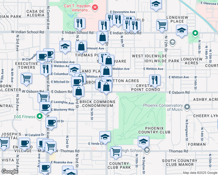map of restaurants, bars, coffee shops, grocery stores, and more near 3330 North 7th Street in Phoenix