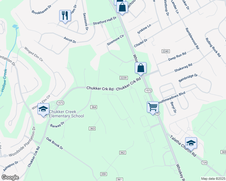 map of restaurants, bars, coffee shops, grocery stores, and more near 1584 Chukker Creek Road in Aiken