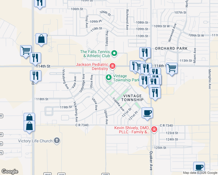 map of restaurants, bars, coffee shops, grocery stores, and more near 4711 117th Street in Lubbock