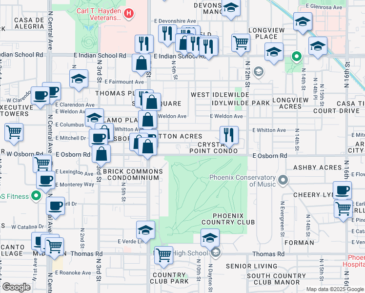 map of restaurants, bars, coffee shops, grocery stores, and more near 914 East Osborn Road in Phoenix
