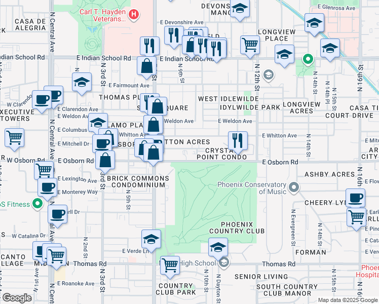 map of restaurants, bars, coffee shops, grocery stores, and more near 914 East Osborn Road in Phoenix