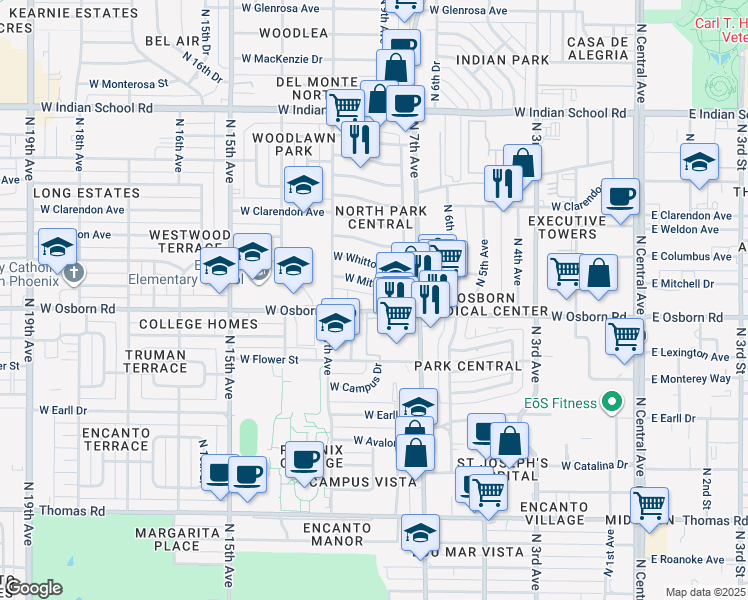 map of restaurants, bars, coffee shops, grocery stores, and more near 3350 North 7th Avenue in Phoenix