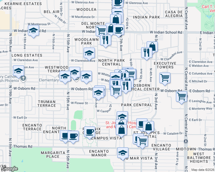 map of restaurants, bars, coffee shops, grocery stores, and more near 3341 North 10th Avenue in Phoenix