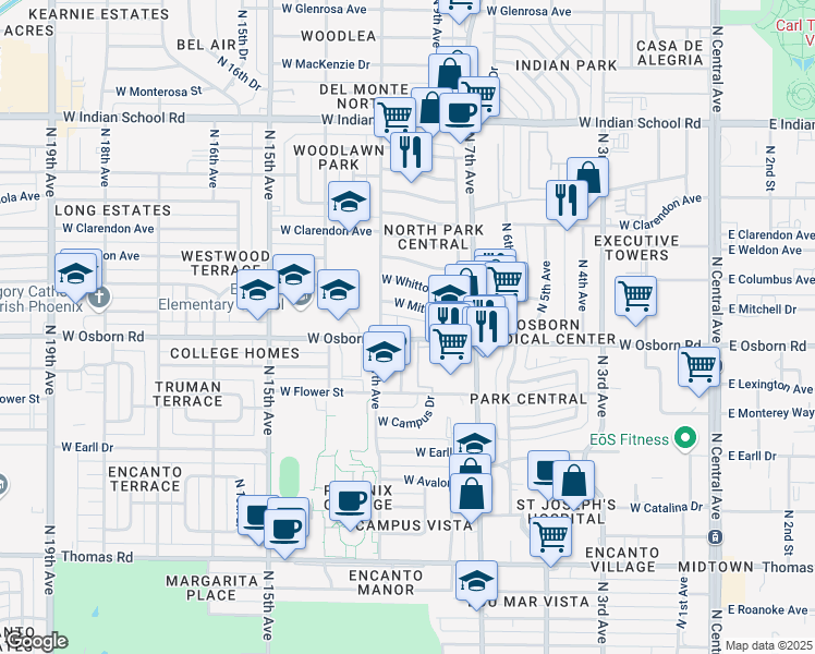map of restaurants, bars, coffee shops, grocery stores, and more near 3341 North 10th Avenue in Phoenix