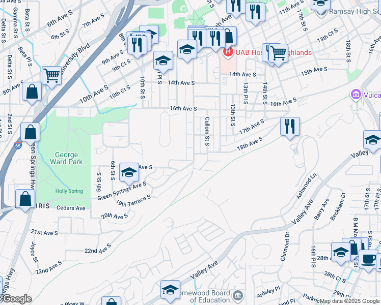 map of restaurants, bars, coffee shops, grocery stores, and more near 1116 Green Springs Avenue South in Birmingham