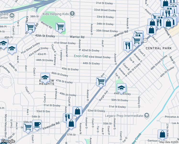 map of restaurants, bars, coffee shops, grocery stores, and more near 1442 46th Street Ensley in Birmingham