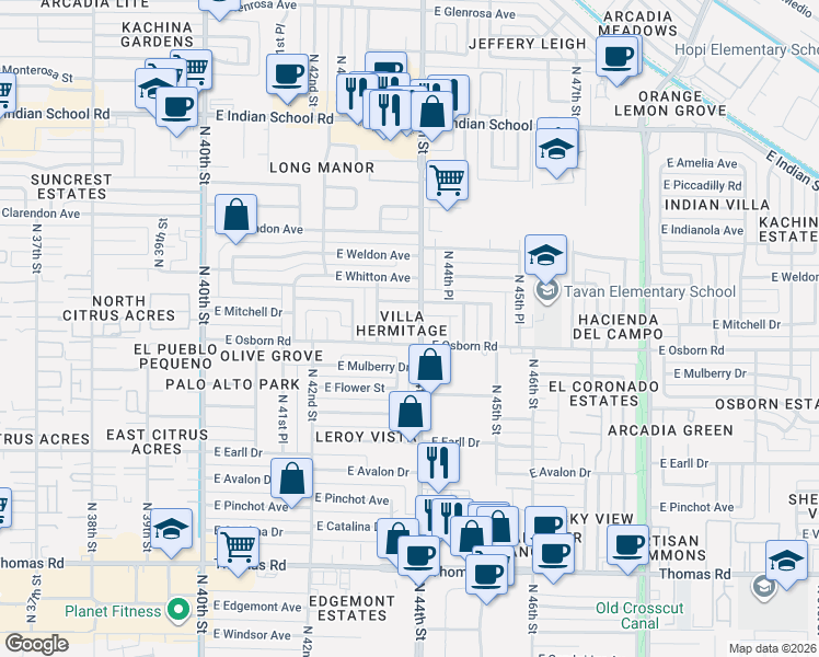 map of restaurants, bars, coffee shops, grocery stores, and more near in Phoenix