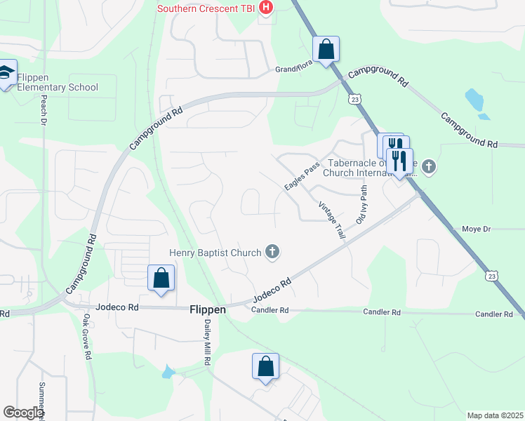 map of restaurants, bars, coffee shops, grocery stores, and more near 1312 Vine Circle in McDonough