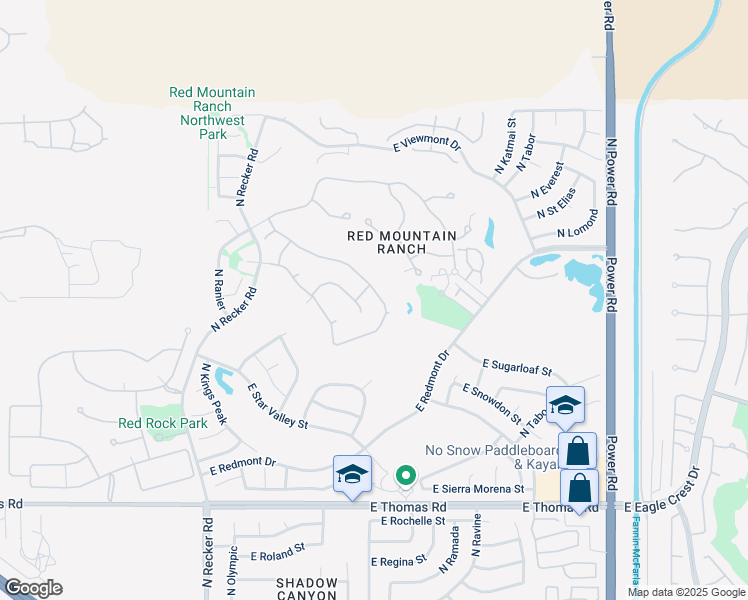 map of restaurants, bars, coffee shops, grocery stores, and more near 4055 North Recker Road in Mesa