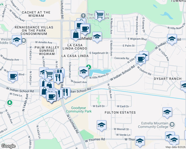 map of restaurants, bars, coffee shops, grocery stores, and more near in Litchfield Park