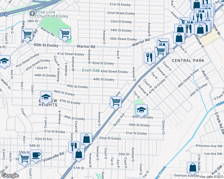 map of restaurants, bars, coffee shops, grocery stores, and more near 1511 45th Street Ensley in Birmingham