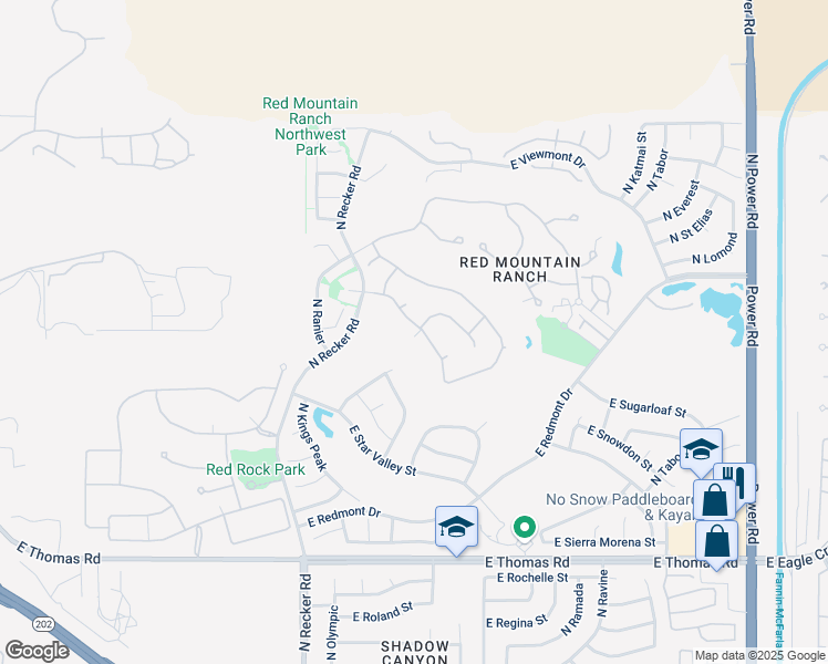 map of restaurants, bars, coffee shops, grocery stores, and more near 4020 North San Gabriel Circle in Mesa