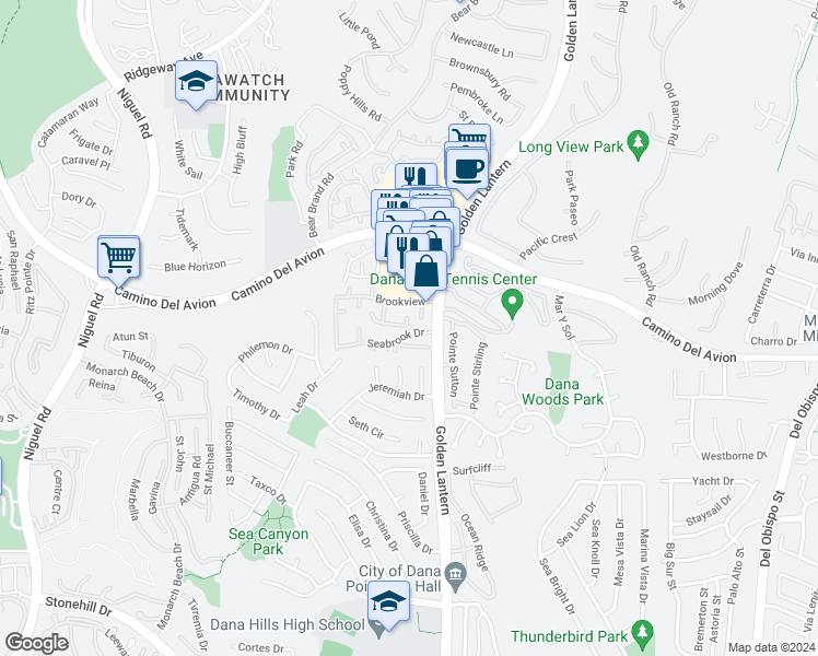 map of restaurants, bars, coffee shops, grocery stores, and more near 14 Silverstrand in Dana Point