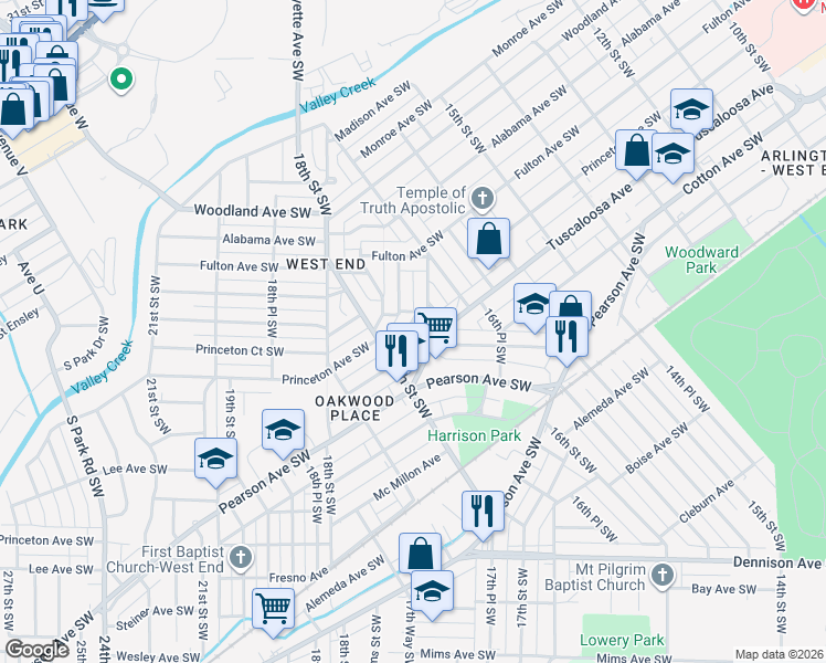 map of restaurants, bars, coffee shops, grocery stores, and more near 1684 Tuscaloosa Avenue in Birmingham