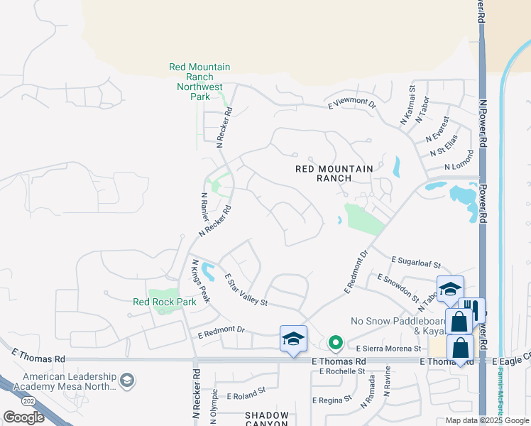 map of restaurants, bars, coffee shops, grocery stores, and more near 4020 North San Gabriel Circle in Mesa