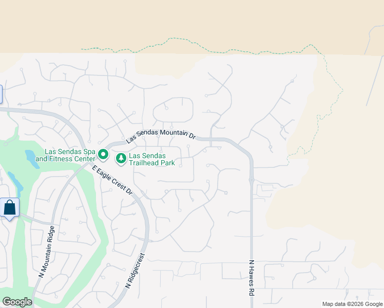 map of restaurants, bars, coffee shops, grocery stores, and more near 3949 North Arboles Circle in Mesa