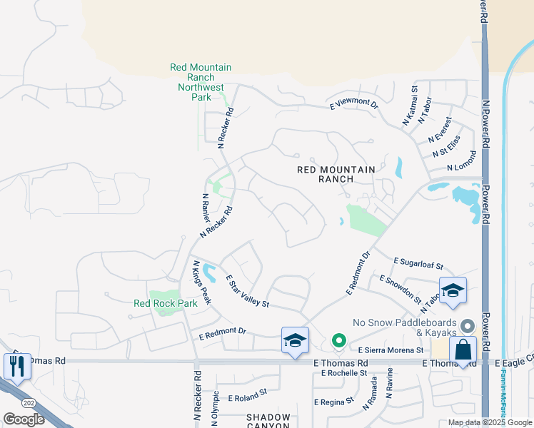map of restaurants, bars, coffee shops, grocery stores, and more near 4020 North San Gabriel Circle in Mesa