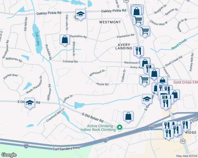 map of restaurants, bars, coffee shops, grocery stores, and more near 4514 Jessie Road in Augusta