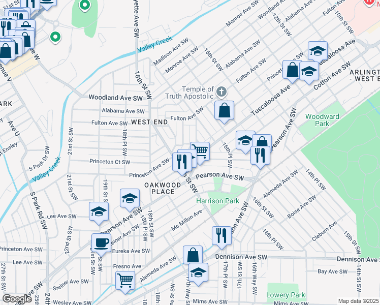 map of restaurants, bars, coffee shops, grocery stores, and more near 1684 Tuscaloosa Avenue in Birmingham