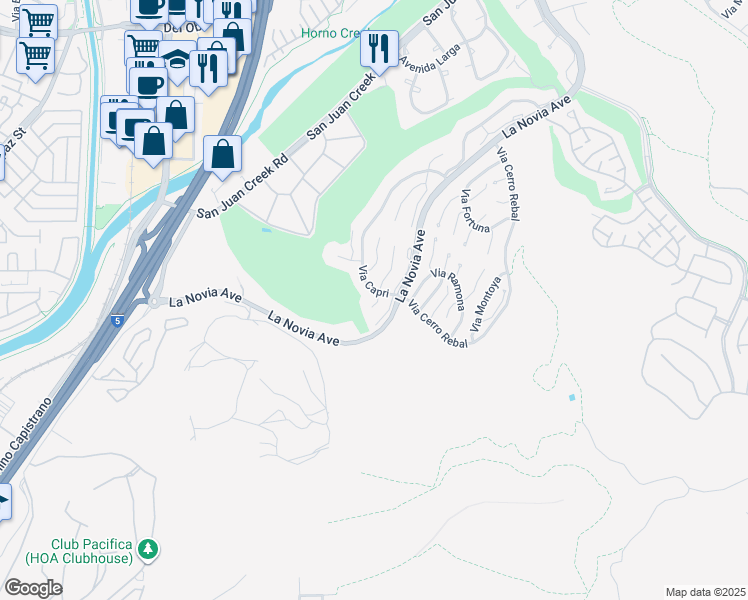 map of restaurants, bars, coffee shops, grocery stores, and more near 27335 Paseo Laguna in San Juan Capistrano
