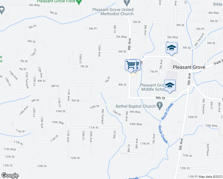 map of restaurants, bars, coffee shops, grocery stores, and more near 937 8th Street in Pleasant Grove