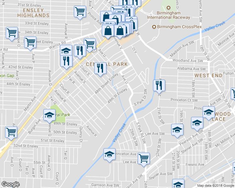 map of restaurants, bars, coffee shops, grocery stores, and more near 5536 Terrace South in Birmingham