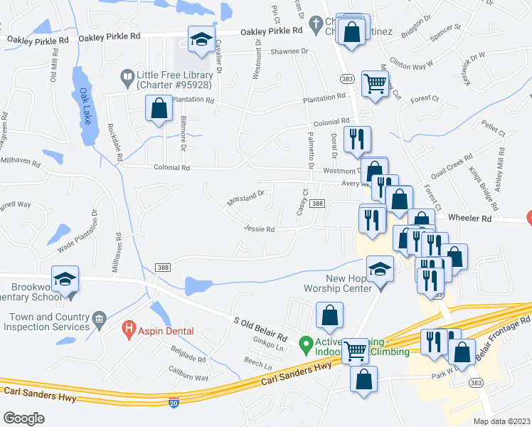 map of restaurants, bars, coffee shops, grocery stores, and more near 626 Todd Road in Augusta