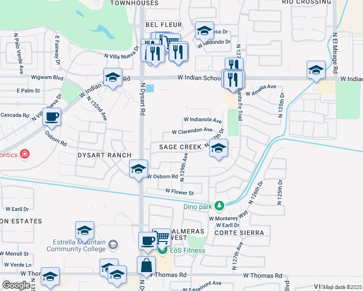 map of restaurants, bars, coffee shops, grocery stores, and more near 12907 West Weldon Avenue in Avondale