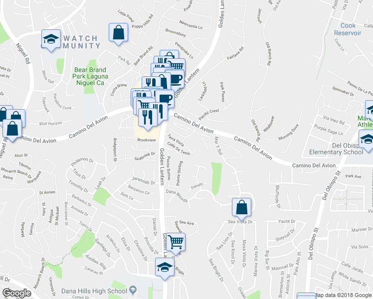 map of restaurants, bars, coffee shops, grocery stores, and more near 92 Terra Vista in Dana Point