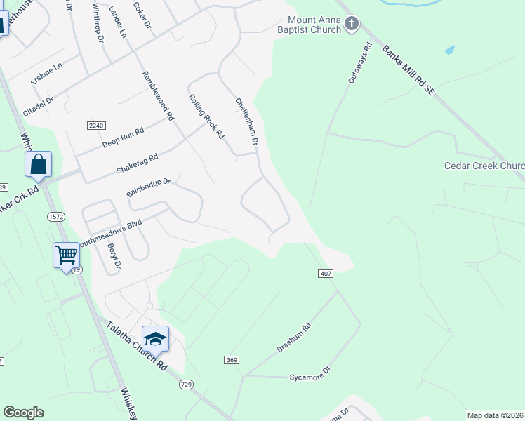 map of restaurants, bars, coffee shops, grocery stores, and more near 252 Cheltenham Drive in Aiken