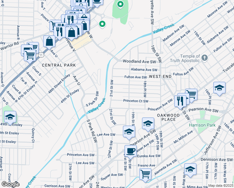 map of restaurants, bars, coffee shops, grocery stores, and more near 1913 Saint Charles Court Southwest in Birmingham