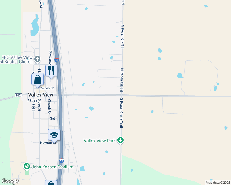 map of restaurants, bars, coffee shops, grocery stores, and more near 306 Monterrey Trail in Valley View