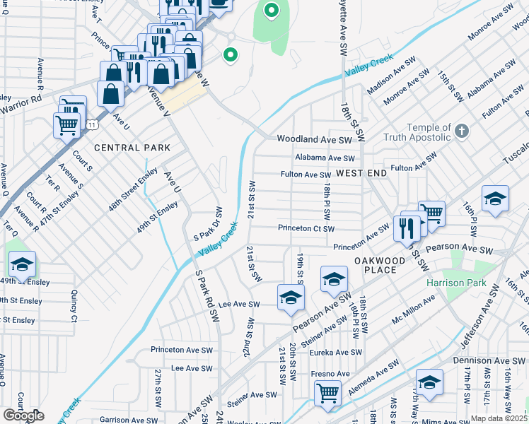 map of restaurants, bars, coffee shops, grocery stores, and more near 1913 Saint Charles Court Southwest in Birmingham