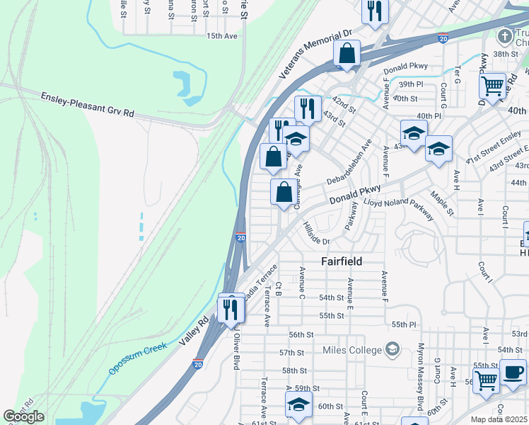 map of restaurants, bars, coffee shops, grocery stores, and more near 4910 Gary Avenue in Fairfield