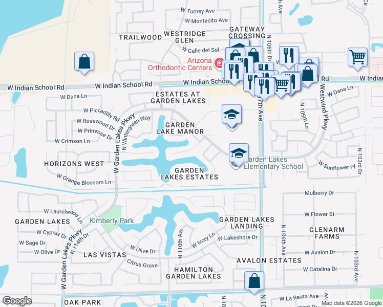 map of restaurants, bars, coffee shops, grocery stores, and more near 10938 West Poinsettia Drive in Avondale