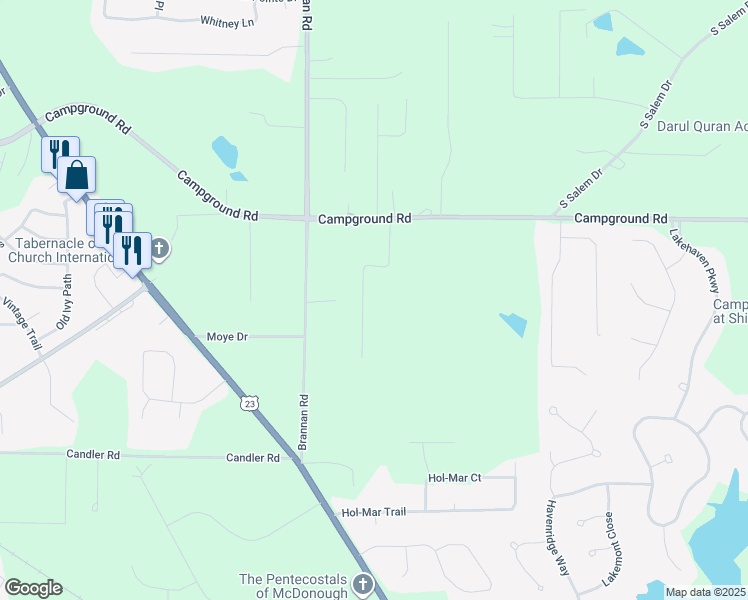 map of restaurants, bars, coffee shops, grocery stores, and more near 151 Palmer Road in McDonough