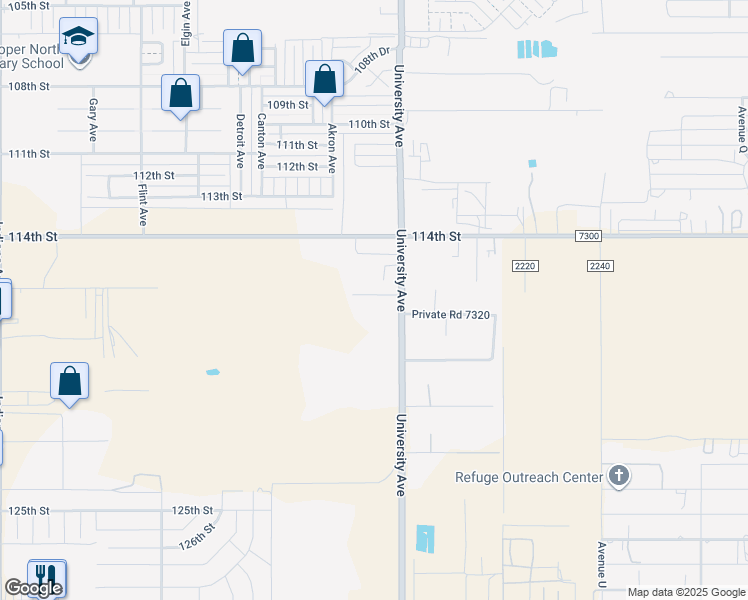 map of restaurants, bars, coffee shops, grocery stores, and more near 11604 University Avenue in Lubbock