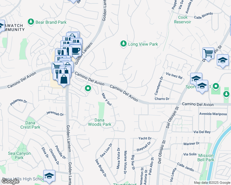 map of restaurants, bars, coffee shops, grocery stores, and more near 11 Terraza Del Mar in Dana Point