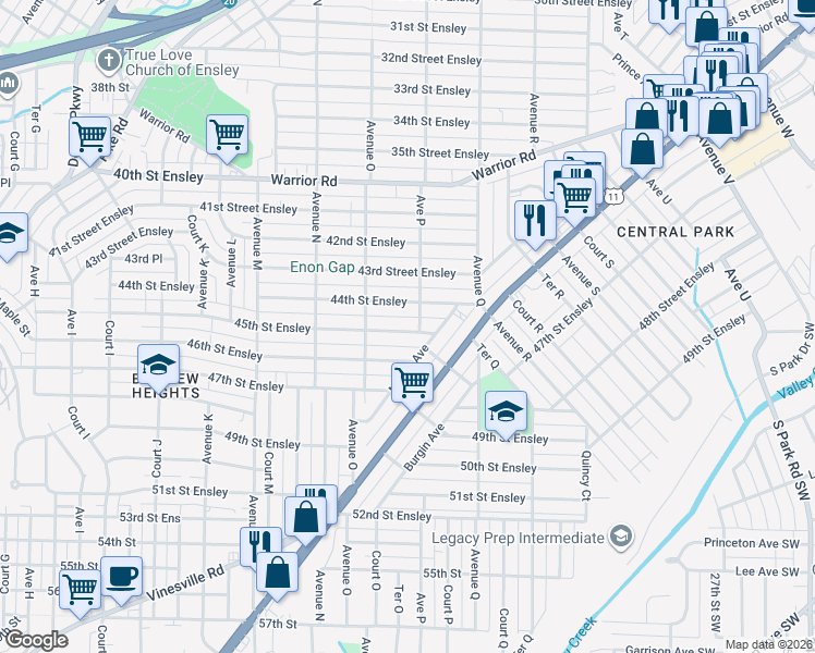 map of restaurants, bars, coffee shops, grocery stores, and more near 1538 45th Street Ensley in Birmingham