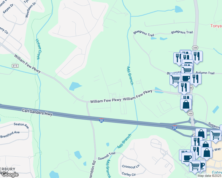 map of restaurants, bars, coffee shops, grocery stores, and more near Grimaude Court in Grovetown