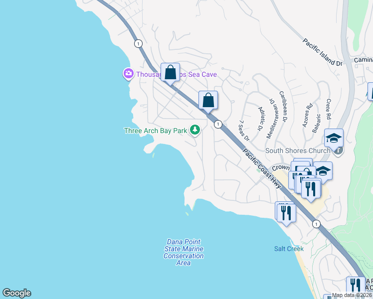 map of restaurants, bars, coffee shops, grocery stores, and more near 14 Bay Drive in Laguna Beach