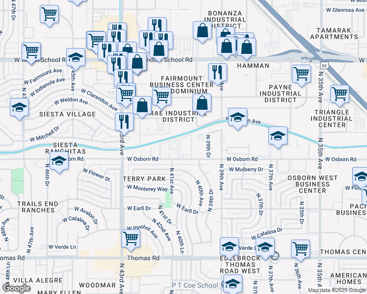 map of restaurants, bars, coffee shops, grocery stores, and more near 4032 West Osborn Road in Phoenix