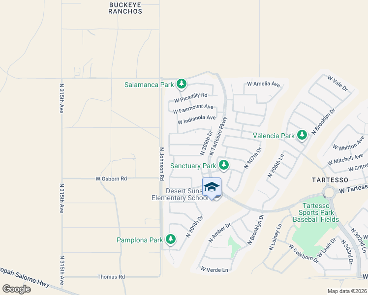 map of restaurants, bars, coffee shops, grocery stores, and more near 31008 West Columbus Avenue in Buckeye