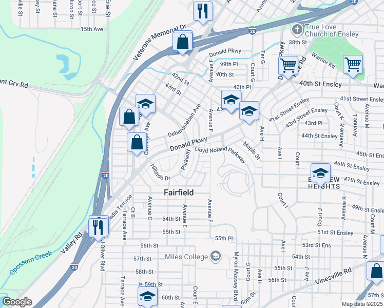 map of restaurants, bars, coffee shops, grocery stores, and more near 5000 Parkway in Fairfield