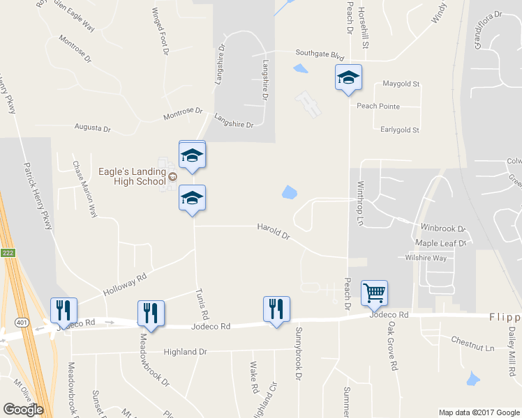 map of restaurants, bars, coffee shops, grocery stores, and more near 133 Harold Drive in McDonough