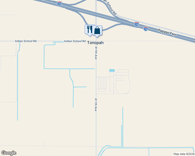 map of restaurants, bars, coffee shops, grocery stores, and more near 3601 411th Avenue in Tonopah