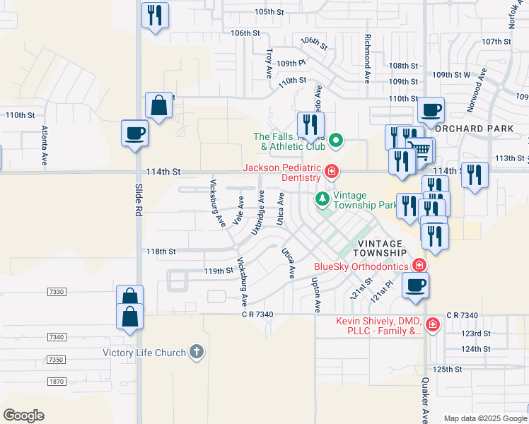 map of restaurants, bars, coffee shops, grocery stores, and more near 4806 116th Street in Lubbock